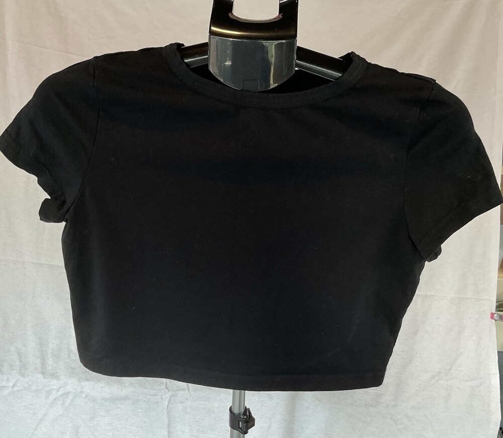 Cropped, Ribbed, T-shirt, Women’s, Black, XL